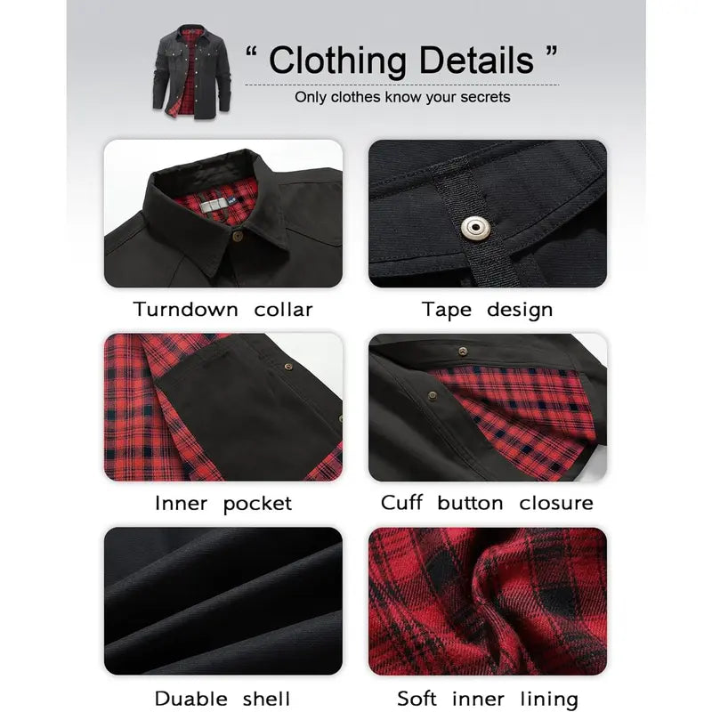 Men’s Flannel-Lined Shirt Jacket, Suede-Like Texture, Western Cowboy Style