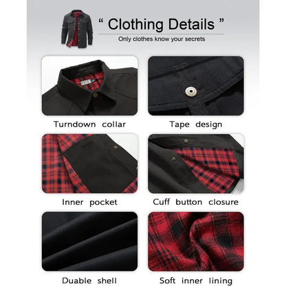 Men’s Flannel-Lined Shirt Jacket, Suede-Like Texture, Western Cowboy Style