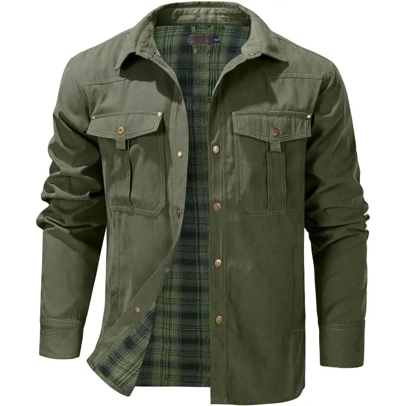 Men’s Flannel-Lined Shirt Jacket, Suede-Like Texture, Western Cowboy Style