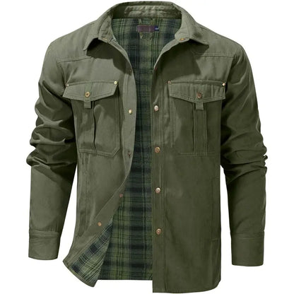 Men’s Flannel-Lined Shirt Jacket, Suede-Like Texture, Western Cowboy Style