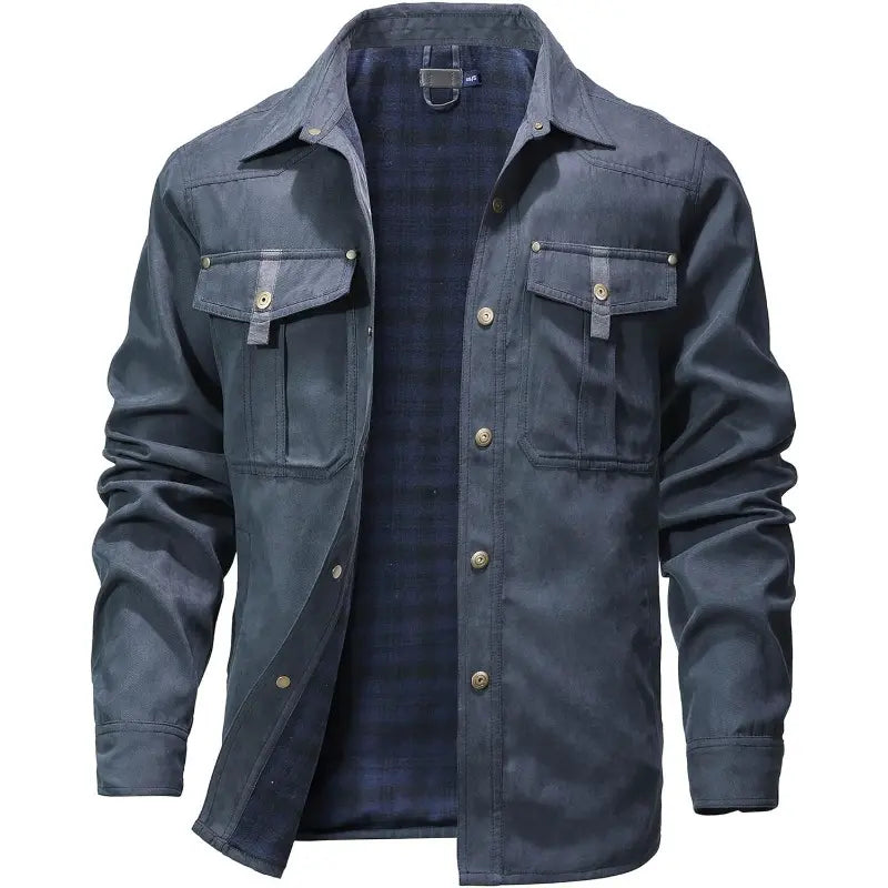 Men’s Flannel-Lined Shirt Jacket, Suede-Like Texture, Western Cowboy Style