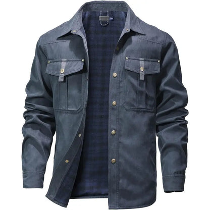 Men’s Flannel-Lined Shirt Jacket, Suede-Like Texture, Western Cowboy Style
