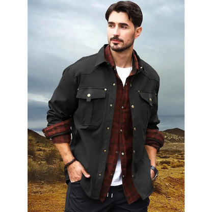 Men’s Flannel-Lined Shirt Jacket, Suede-Like Texture, Western Cowboy Style