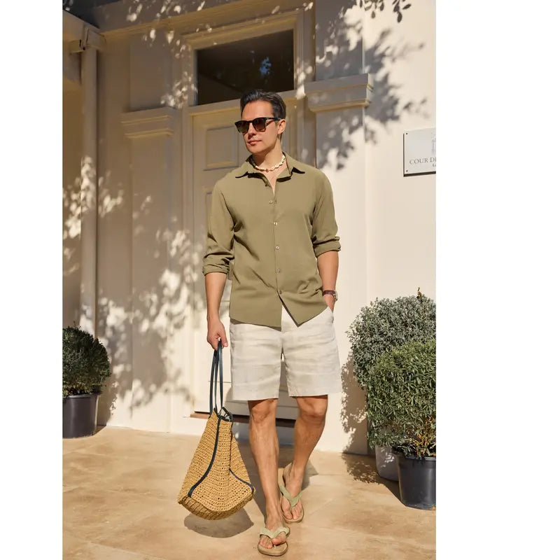 Top Pick for Mature Men | Button-Down Linen Shirt, Versatile for Work, Daily & Beach