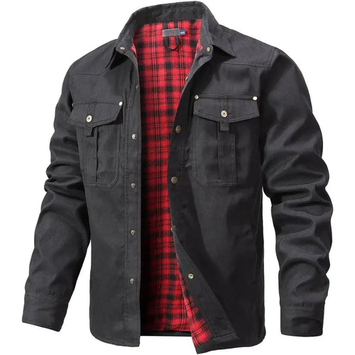 Men’s Flannel-Lined Shirt Jacket, Suede-Like Texture, Western Cowboy Style