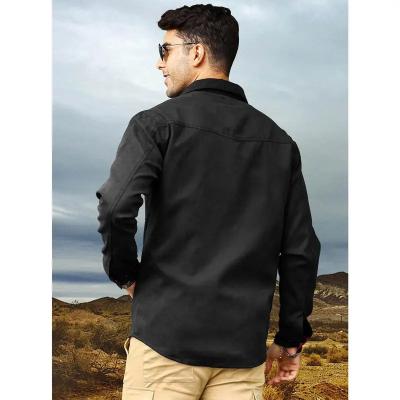 Men’s Flannel-Lined Shirt Jacket, Suede-Like Texture, Western Cowboy Style