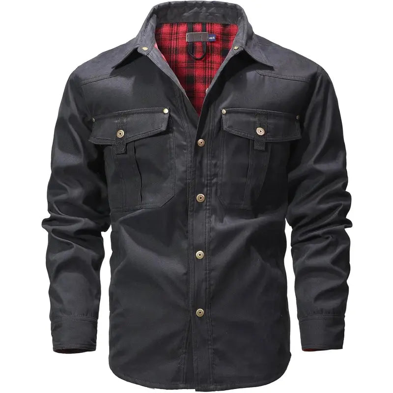 Men’s Flannel-Lined Shirt Jacket, Suede-Like Texture, Western Cowboy Style