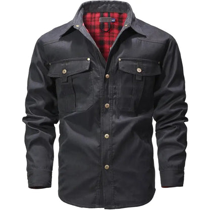 Men’s Flannel-Lined Shirt Jacket, Suede-Like Texture, Western Cowboy Style