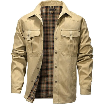 Men’s Flannel-Lined Shirt Jacket, Suede-Like Texture, Western Cowboy Style
